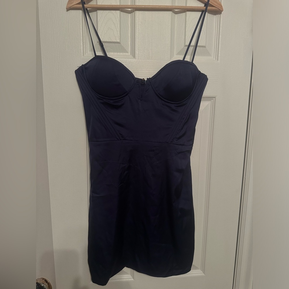 Oh Polly Navy satin corset dress - Picture 3 of 13